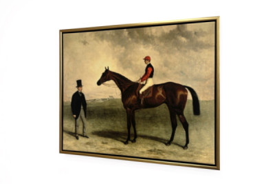 Gladiateur mit Harry Grimshaw und seinem Besitzer, Graf Frederic de Lagrange, 1865