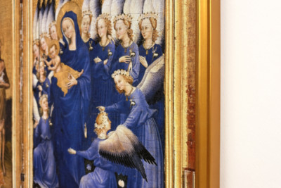 Richard II. wird der Jungfrau und dem Kind von seinem Schutzpatron Johannes dem Täufer und den Heiligen Edward und Edmund vorgestellt, ca. 1395-99