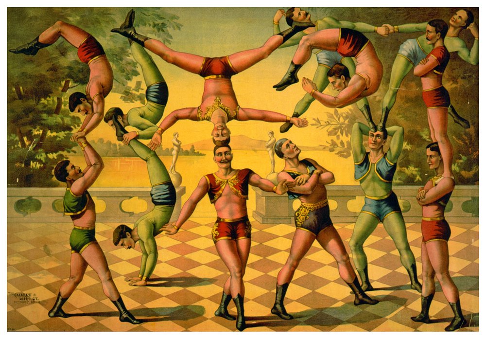 Truppe männlicher Akrobaten, ca. 1891 von American School