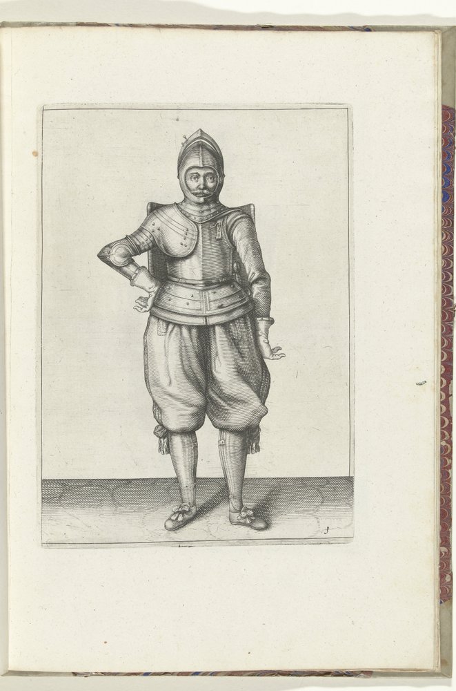 Die Übung mit dem Targe und Rapier: der Soldat in Ruhe mit dem Targe auf dem Rücken (Nr. 1), 1618 von Adam van Breen