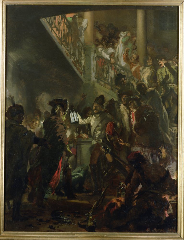 Friedrich II. der Große (1712-86) in Lissa, Bonsoir, Messieurs! 1858 von Adolph Menzel