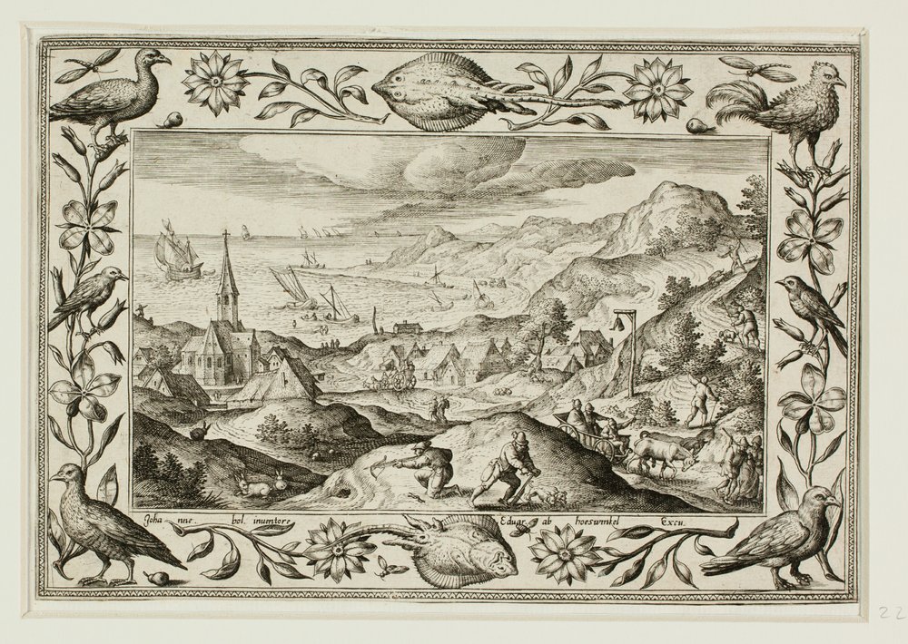 Hasenjagd, aus Landschaften mit Szenen aus dem Alten und Neuen Testament und Jagdszenen von Adriaen Collaert