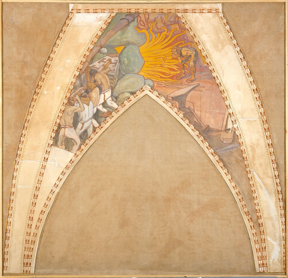 Das Schmieden des Sampo, Skizze für die Kuppelfresken des finnischen Pavillons auf der Weltausstellung 1900 in Paris von Akseli Gallen-Kallela