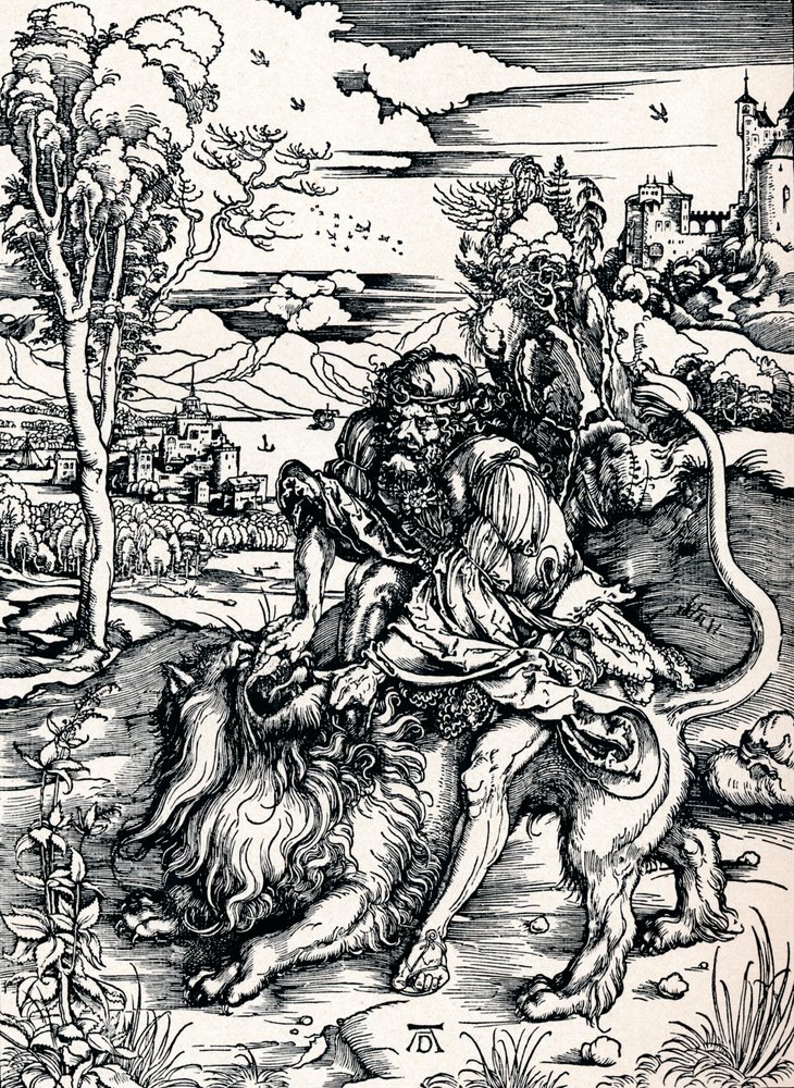 Simson zerreißt den Löwen von Albrecht Dürer