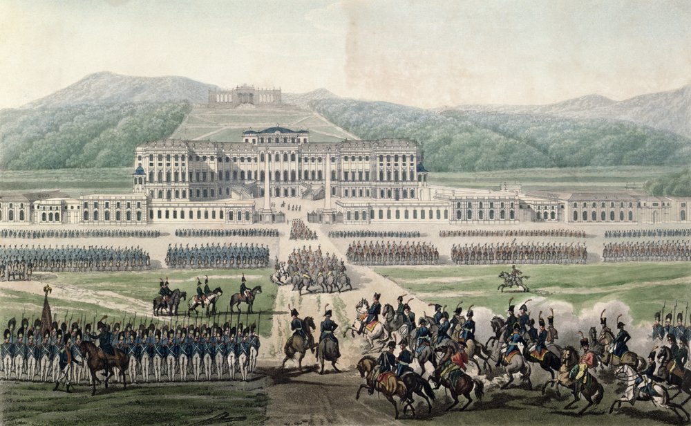 Die Ankunft von Napoleon Bonaparte (1769-1821) im Schloss Schönbrunn, graviert von Aubertin, ca. 1820 von Alexandre de la Borde