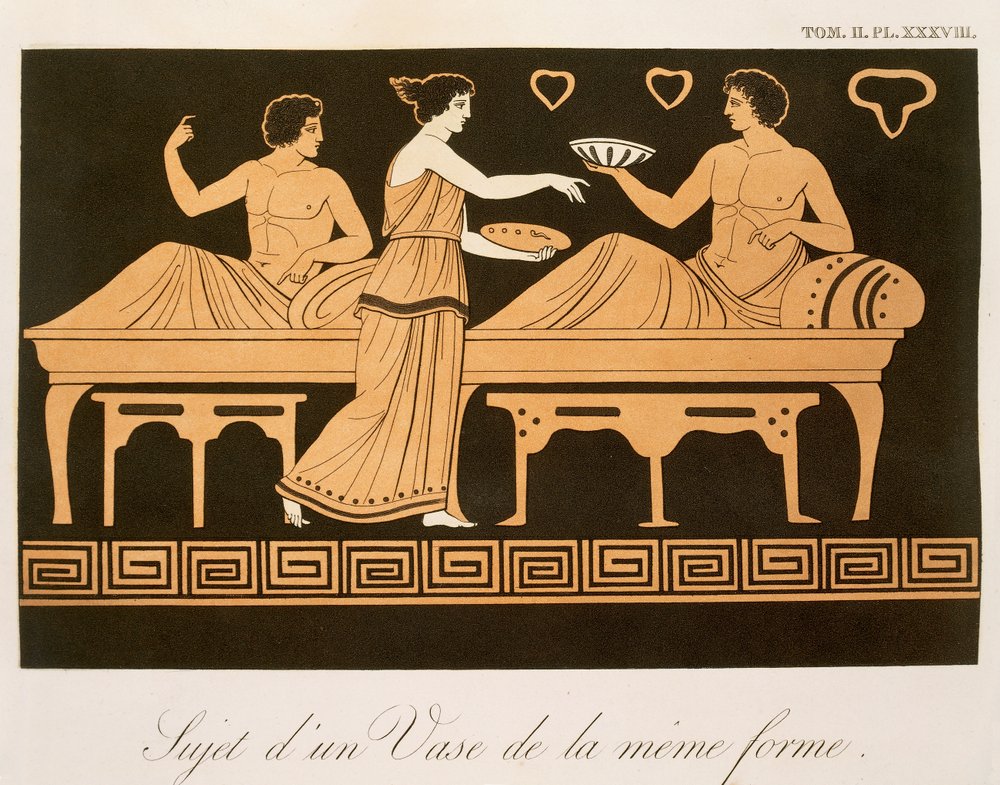 Das Festmahl des Bacchus, Tafel 38 aus „Collection des Vases Grecs, Volume II“, veröffentlicht 1813-24 von Alexandre de Laborde