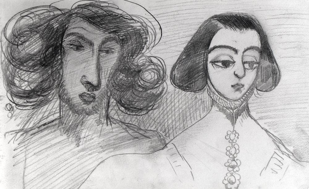 Selbstporträt mit George Sand (1804-76) von Alfred de Musset