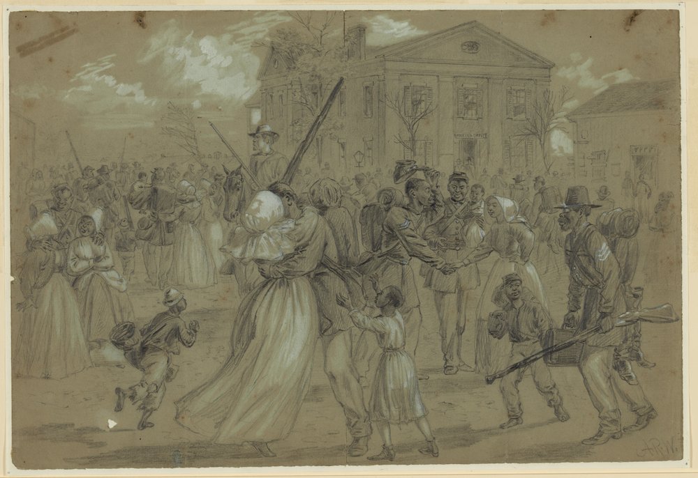 Afroamerikanische Soldaten in Little Rock, Arkansas, entlassen von Alfred Rudolph Waud