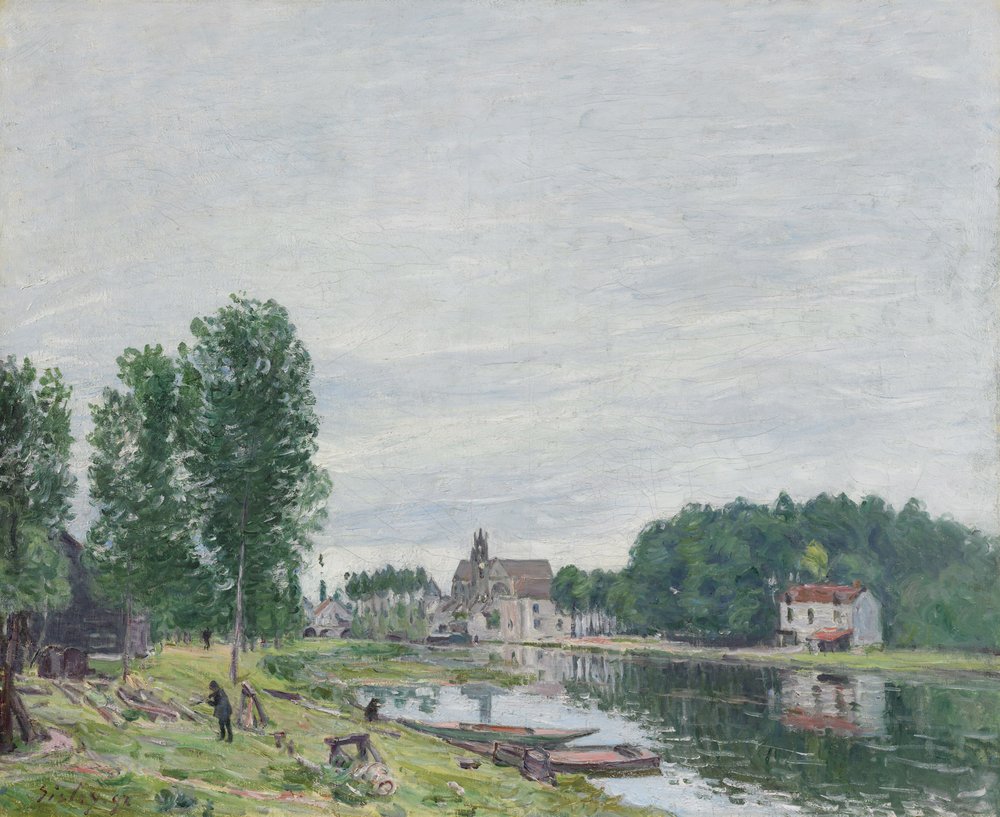 Die Bootswerft Matrat, Moret-sur-Loing, Regenwetter, 1892 von Alfred Sisley