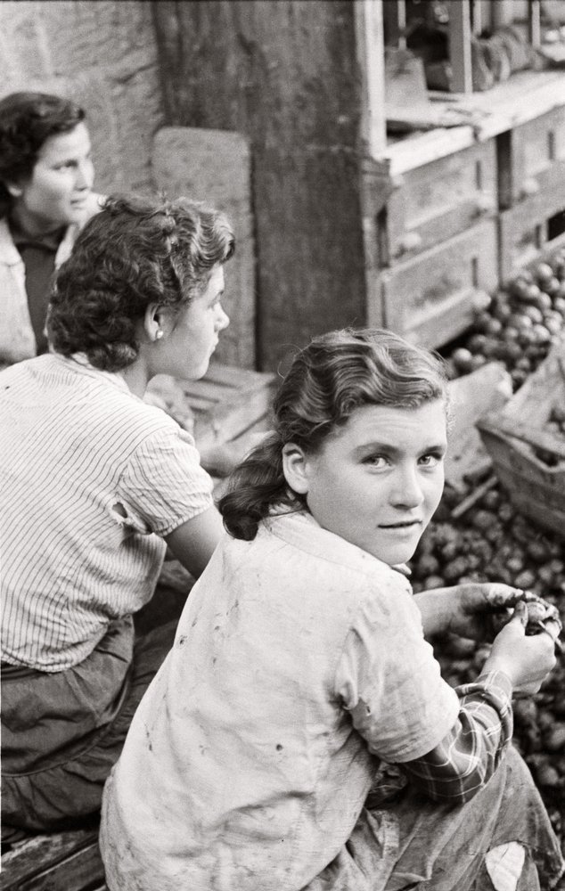 Das Lächeln eines jungen Mädchens, das Walnüsse schält, Quaglino, Neapel, Italien, um 1955 von Ando Gilardi