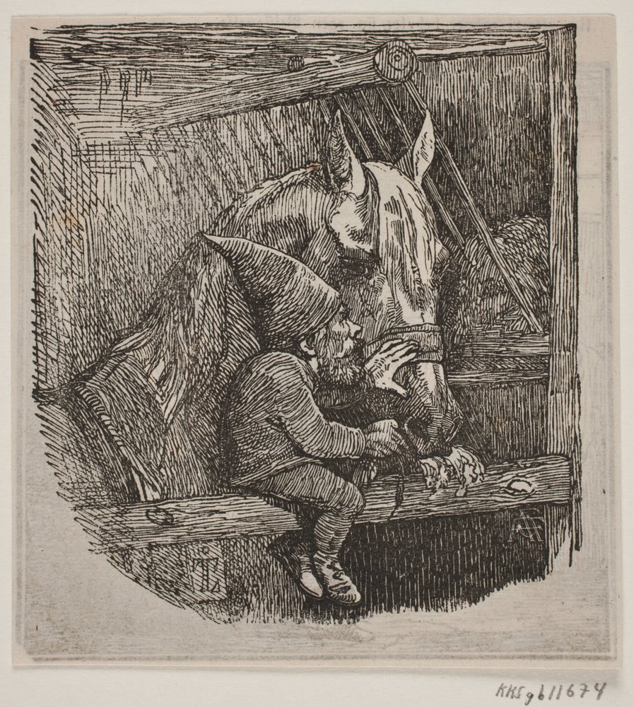 Der Kobold in Tirup füttert die weiße Stute von Andreas Flinch