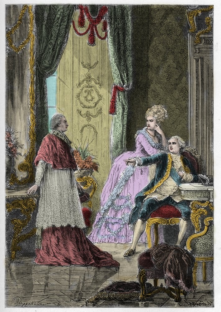 Halsbandaffäre der Königin (1785-1786): Kardinal Louis René Édouard de Rohan (1734-1803) vor König Ludwig XVI. (1754-1793) und Königin Marie-Antoinette (1755-1793) von Anonymous Anonymous