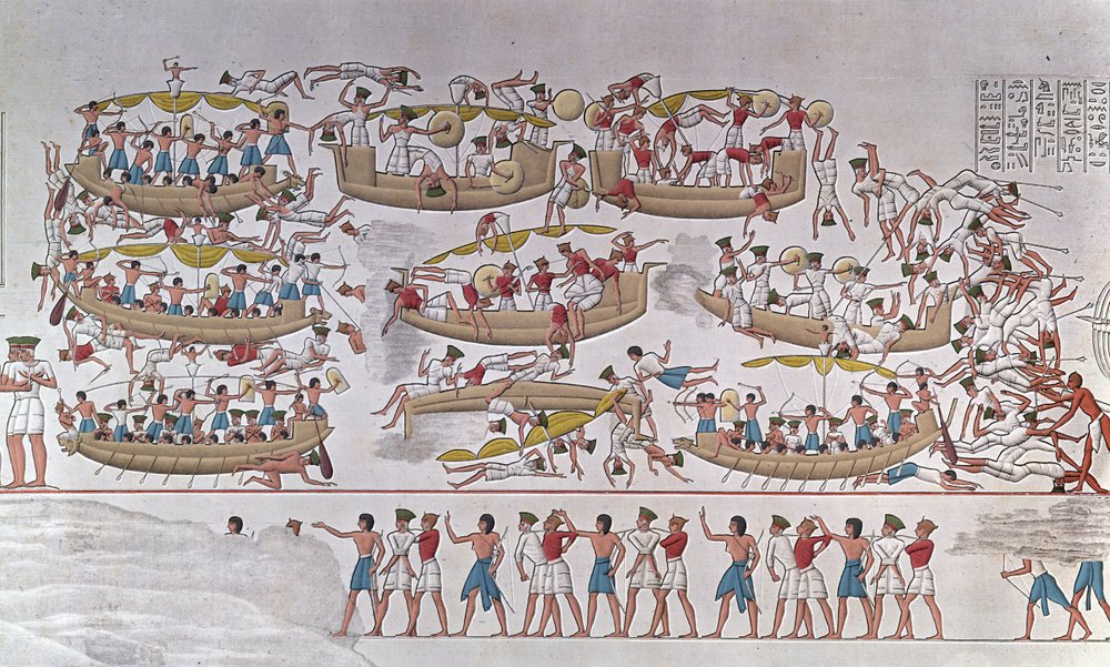 Darstellung der Schlacht im Nildelta zwischen den Armeen Ramses