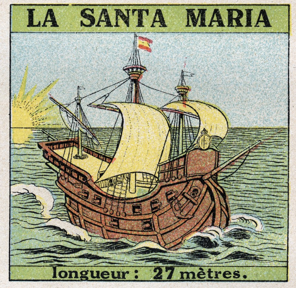 Schiffe und Schifffahrt: Santa Maria, die Karavelle von Christoph Kolumbus (1451-1506), als er 1492 Amerika entdeckte. Anonyme Illustration von 1925. Privatsammlung. von Anonymous Anonymous