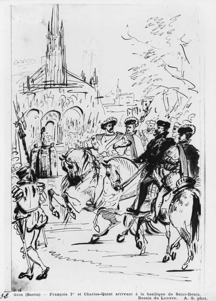 Franz I. und Karl V. kommen in der Abteikirche von Saint-Denis an, ca. 1811 von Antoine-Jean Gros