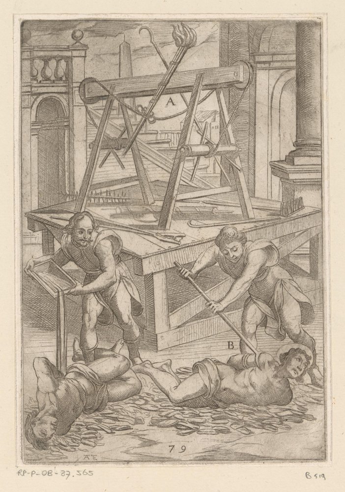 Folter mit kochendem Öl. Von christlichen Märtyrern erlittene Martern (Serientitel). Verschiedene grausame Folterungen und Martern (...) (Serientitel) von Antonio Tempesta