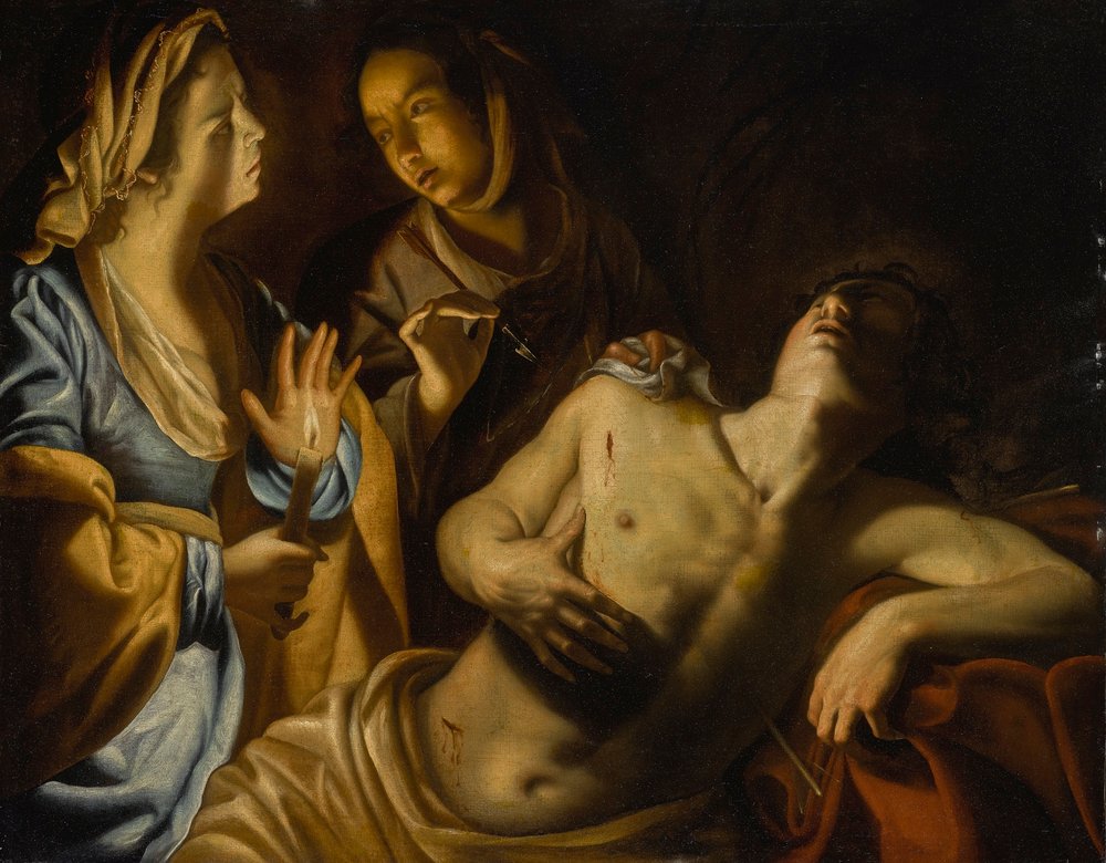 Der heilige Sebastian wird von der heiligen Irene gepflegt von Artemisia Gentileschi