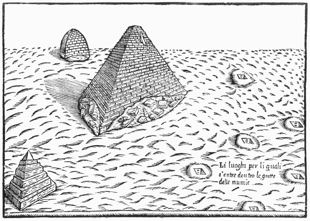 Die Pyramiden Ägyptens, Illustration aus „Oedipus Aegyptiacus“, 1653 von Athanasius Kircher