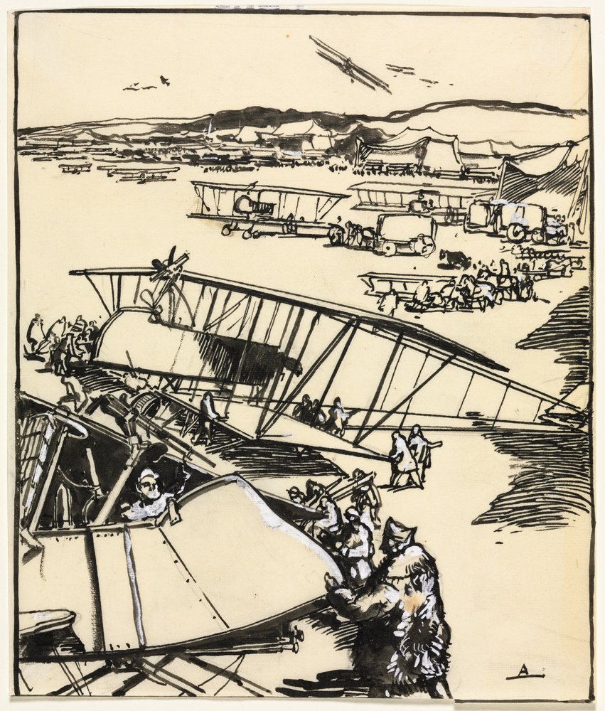 Flugzeuge ruhen auf dem Gelände (recto) von Auguste Louis Lepère