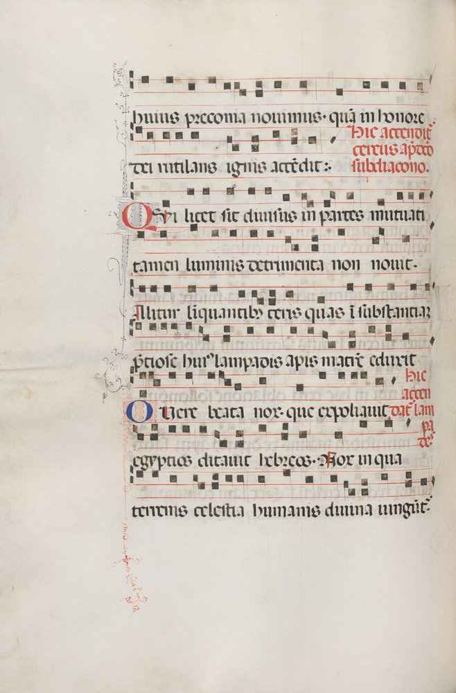 Missale: Fol. 156v: Musik für Exultet, 1469 von Bartolomeo Caporali