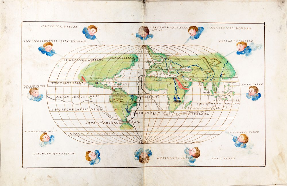 Ovaler Planisphäre der Welt, zeigt Magellans Route von Battista Agnese