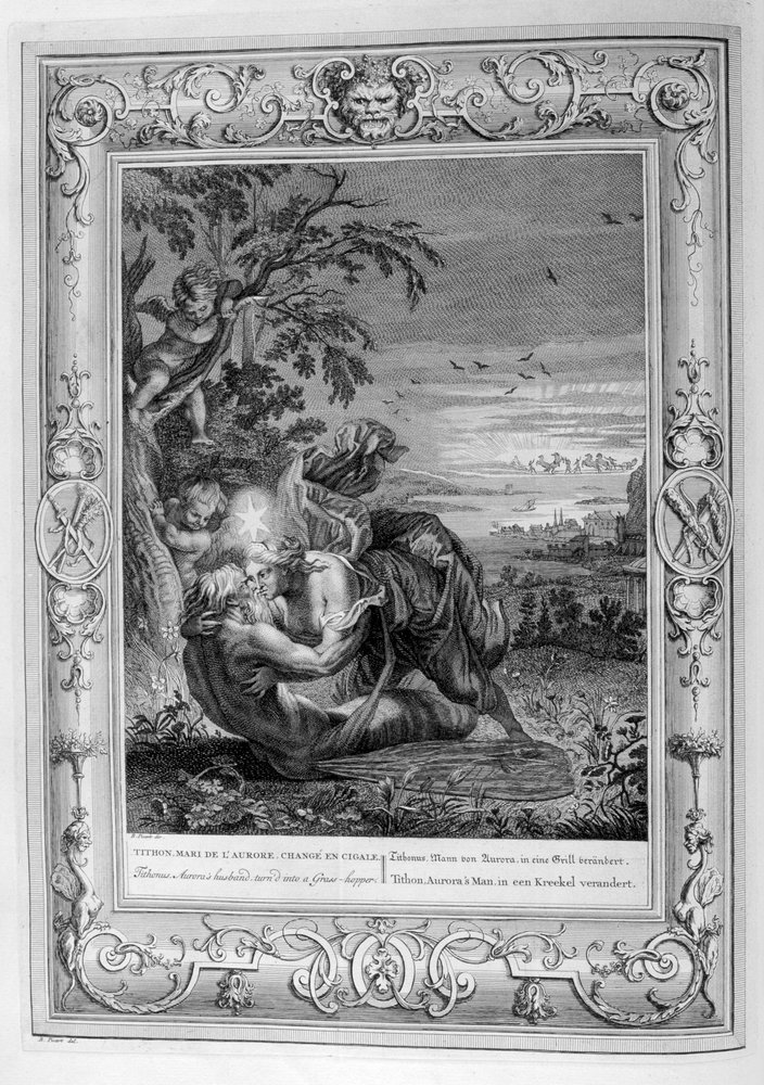 Tithonus, Auroras Ehemann, in eine Heuschrecke verwandelt von Bernard Picart