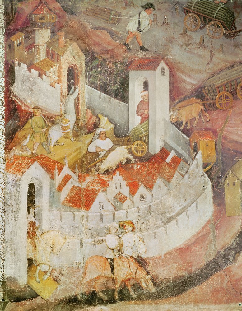 Der Monat Dezember, Detail des Transports von Baumstämmen, ca. 1400 von Bohemian School