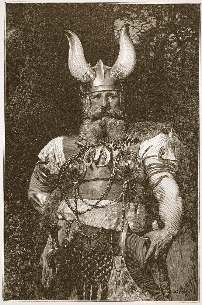 Ein Wikingerhäuptling, Illustration aus „The Church of England: A History for the People“ von H. D. M. Spence-Jones, veröffentlicht ca. 1910 von Carl Haag