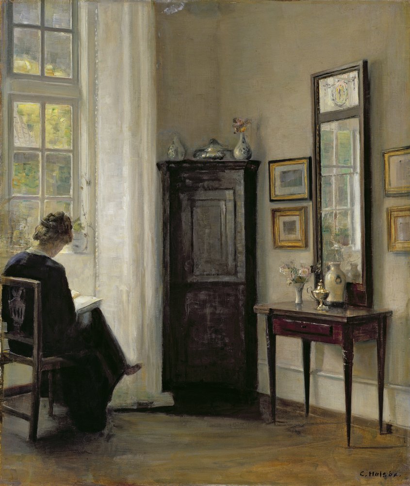 Interieur mit lesender Frau von Carl Holsoe