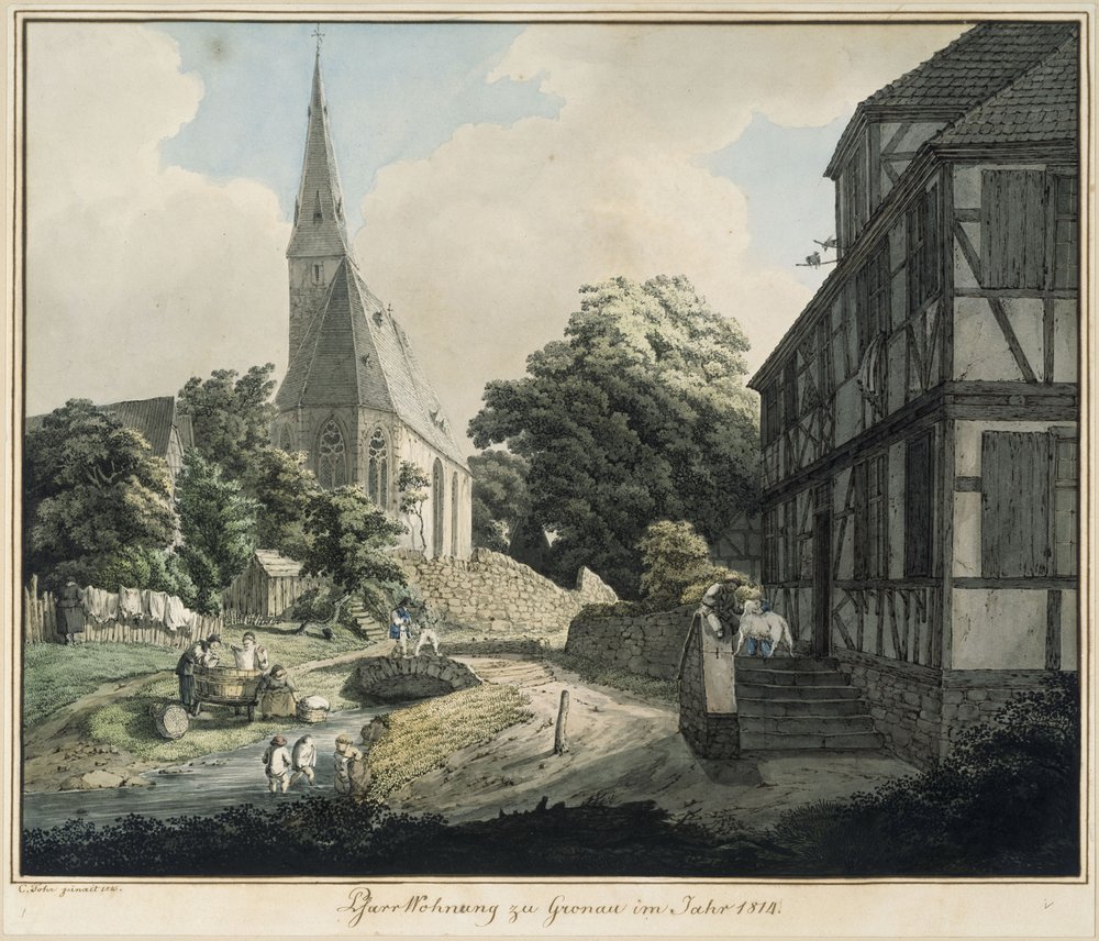Pfarrhaus und Kirche zu Gronau im Jahr 1814 von Carl Philipp Fohr