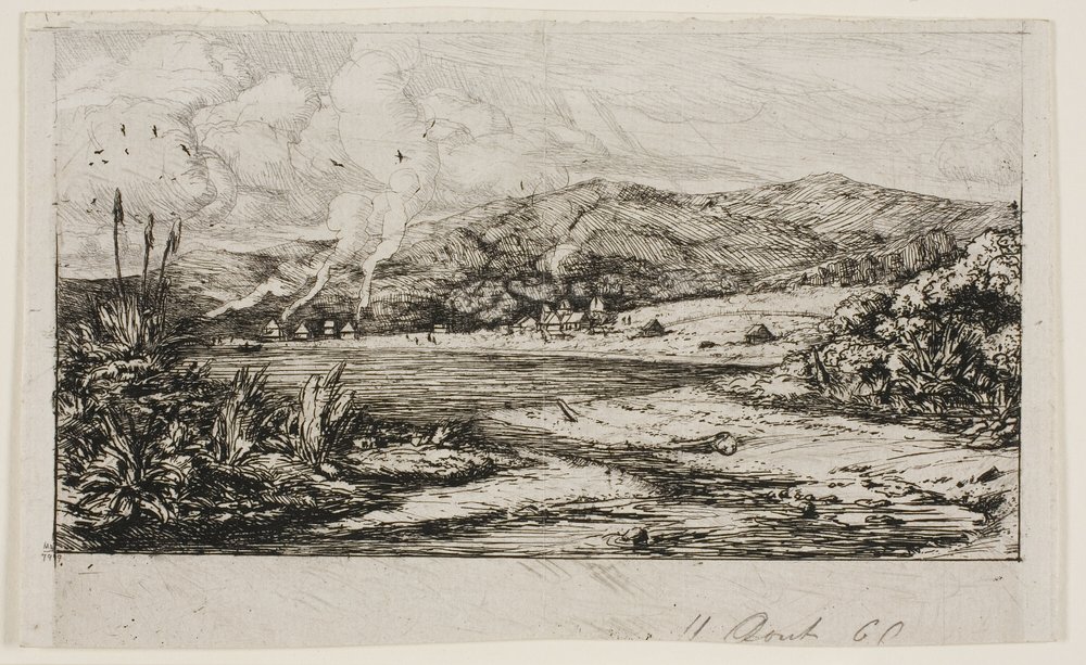 Die kleine französische Kolonie in Akaroa, 1845 von Charles Meryon