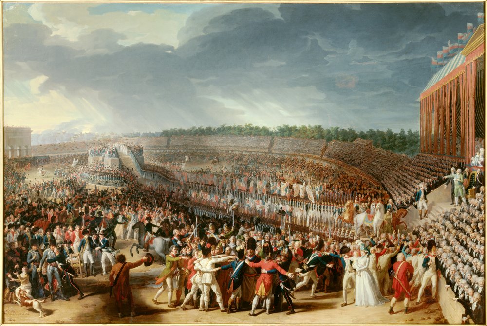 Französische Revolution: „Das Föderationsfest am 14. Juli 1790 auf dem Marsfeld“, 1790. Maße: 1,27 x 1,83 m. Paris, Musée Carnavalet von Charles Thevenin