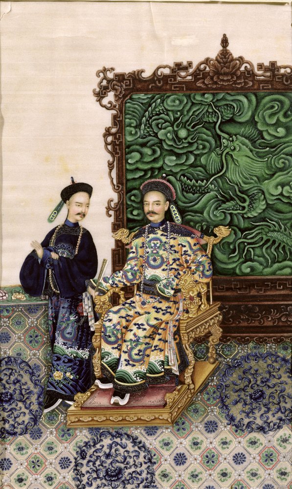 Kaiser sitzt mit einem Mann von Chinese School