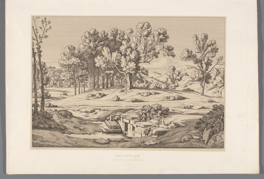 Landschaft mit Blick auf den Berg Pentelikon von Claude Félix Théodore Caruelle d
