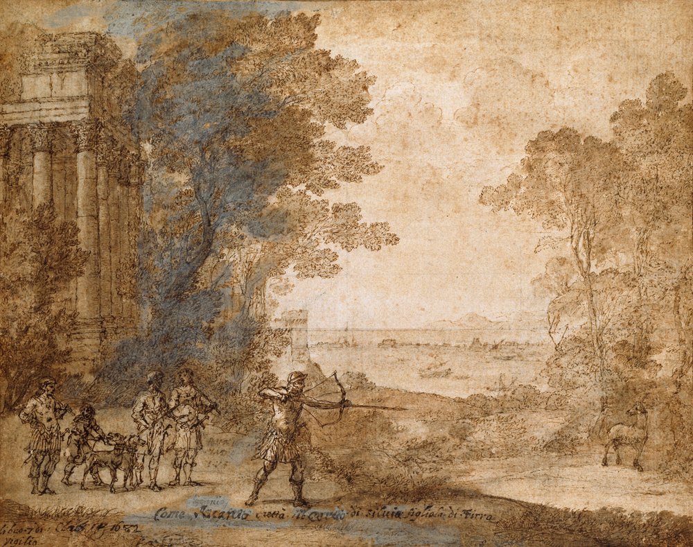 Landschaft mit Ascanius, der den Hirsch von Sylvia schießt von Claude Lorrain