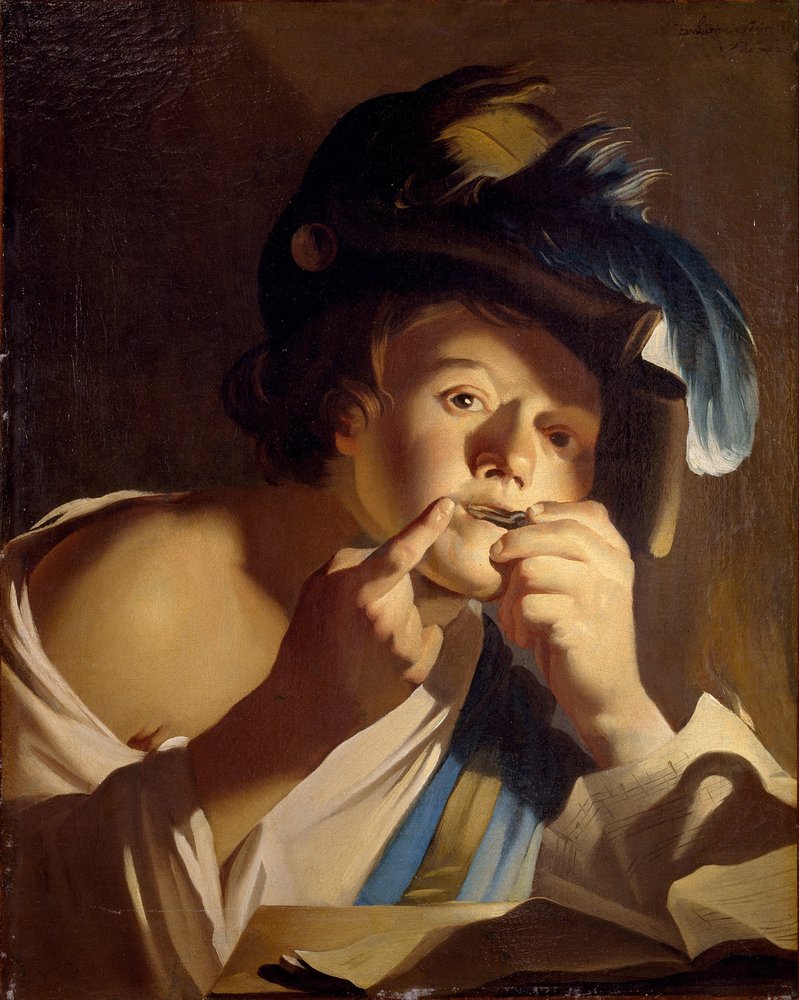 Junger Mann mit Maultrommel von Dirck van Baburen
