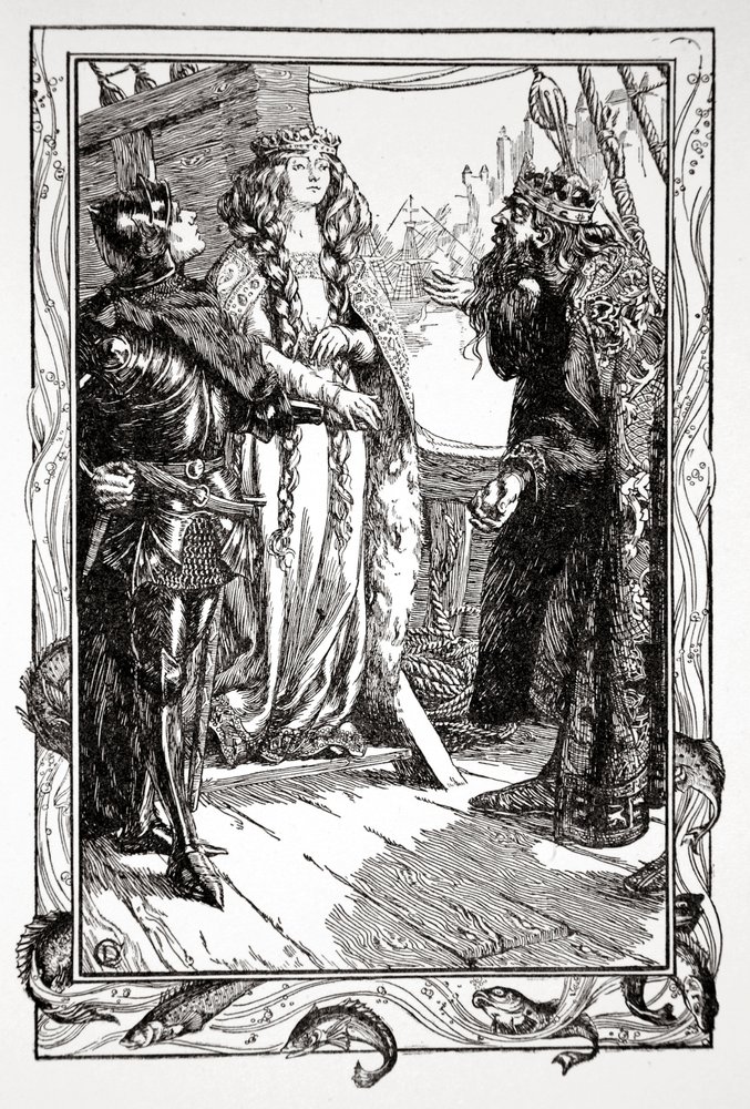 König Anguish gibt Isolt an Sir Tristram von Dora Curtis