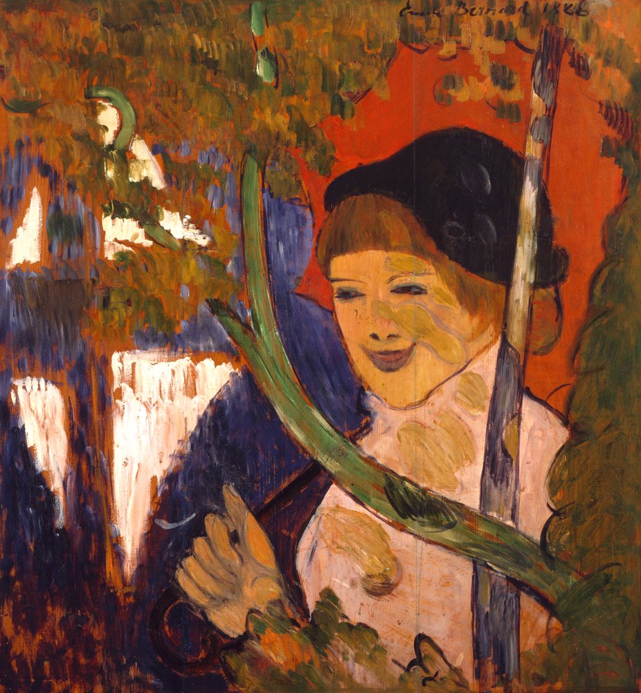 Bretonisches Mädchen mit rotem Regenschirm, 1888 von Emile Bernard