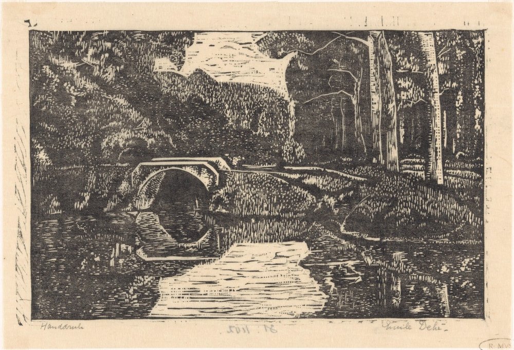 Brücke über einen Graben im Wald von Emilius Wilhelmus Dehé (signed by artist)