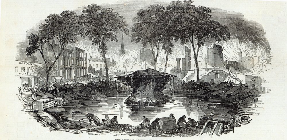 Der Bowling-Green und Broadway, New York, aus The Illustrated London News von English School
