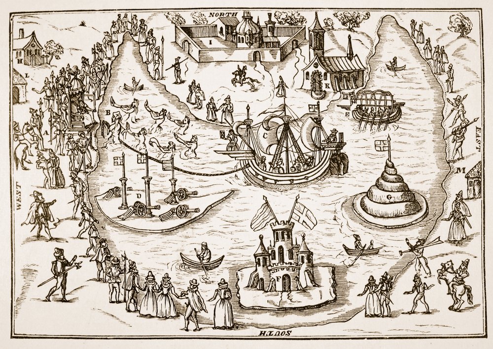 Der Teich in Elvetham während des Besuchs von Königin Elisabeth, aus The Honourable Entertainment given to the Queens Majestie in Prgresse at Elvetham in Hampshire by the Right Honble the Earl of Hertford, 1591 von English School