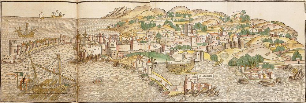 Panoramablick auf Rhodos, 1486 von Erhard Reuwich