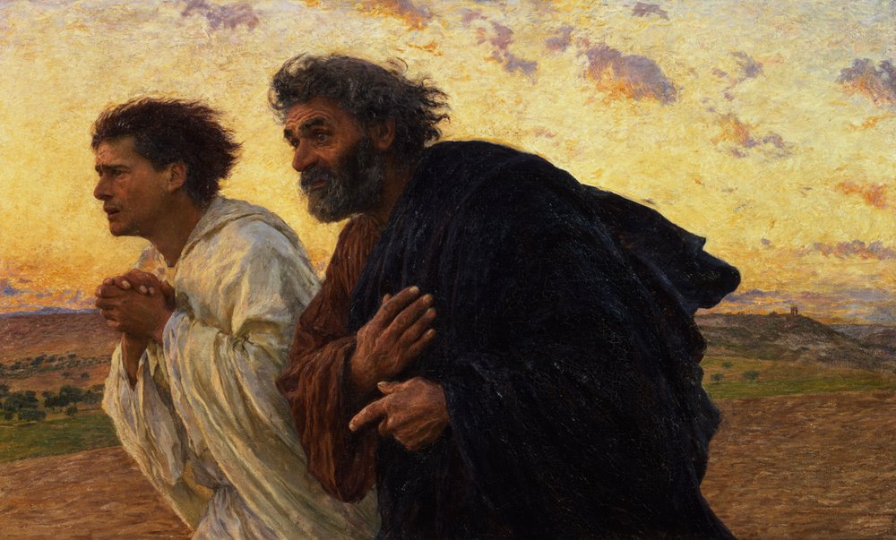 Die Jünger Petrus und Johannes laufen am Morgen der Auferstehung zum Grab, um 1898 von Eugene Burnand