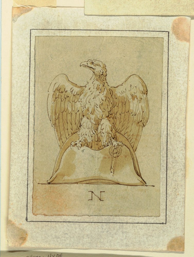 Projekt: Adler mit umgekehrten Flügeln, stehend auf einem französischen Zweispitz von Felice Giani