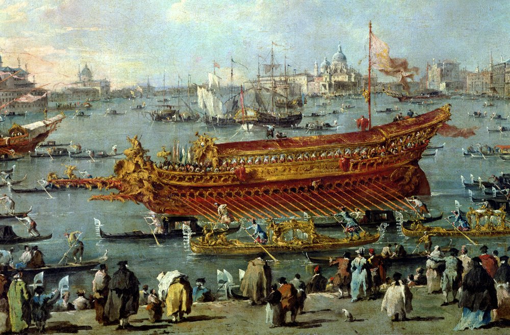 Die Abfahrt des 'Bucentaur' zum Lido von Venedig am Himmelfahrtstag ...