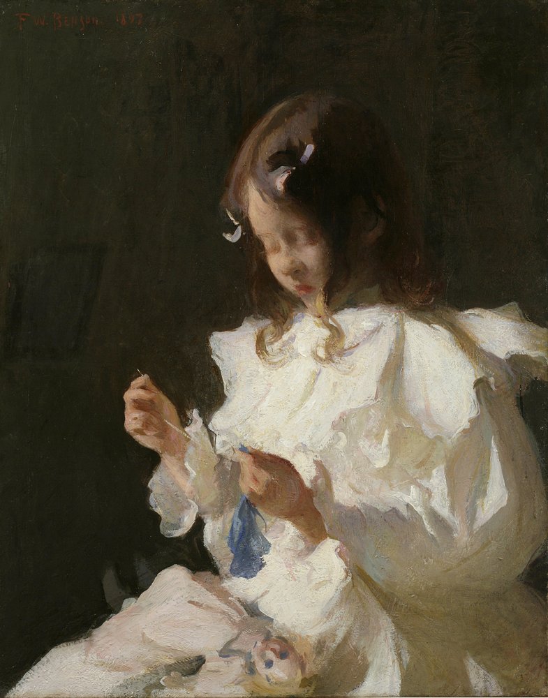 Porträt eines Kindes beim Nähen von Frank Weston Benson