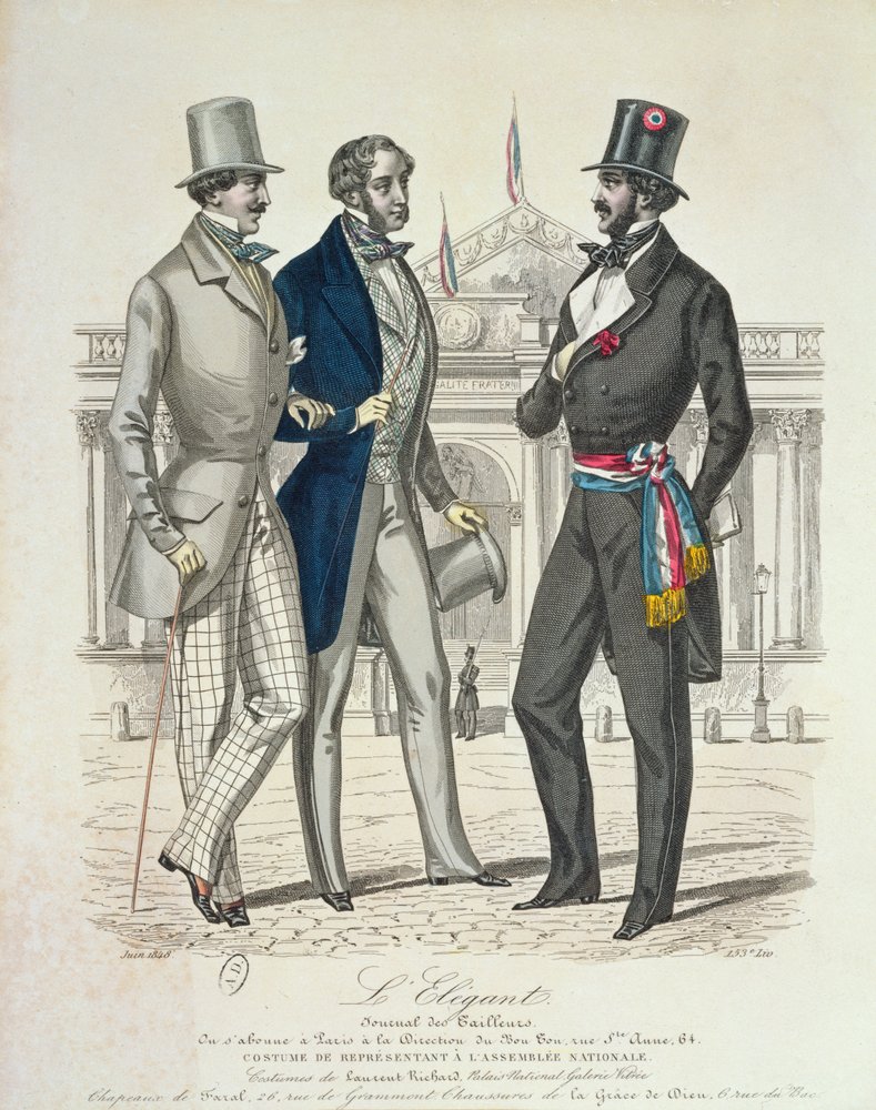 Kostüm des Abgeordneten, mit der alten Nationalversammlung im Hintergrund, 1848 von French School