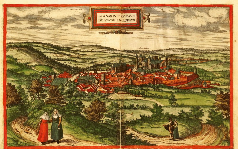 Blamont, Landstadt in Frankreich von Georg and Hogenberg Franz (1535-90) Braun