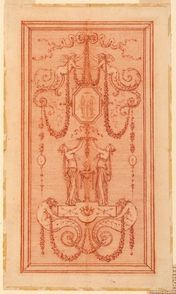 Entwurf für ein dekoratives Paneel (mit Nymphen und Girlanden) von Gilles Paul Cauvet
