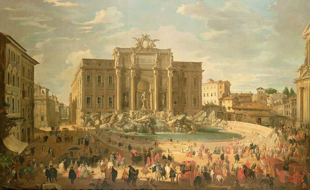 Benedikt XIV. beim Besuch des Trevi-Brunnens von Giovanni Paolo Pannini